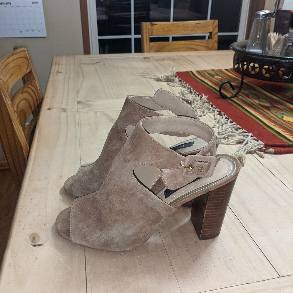 WHBM tan suede heels